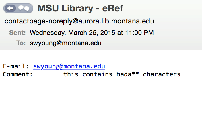 MSU Library Contact Form - Received Email